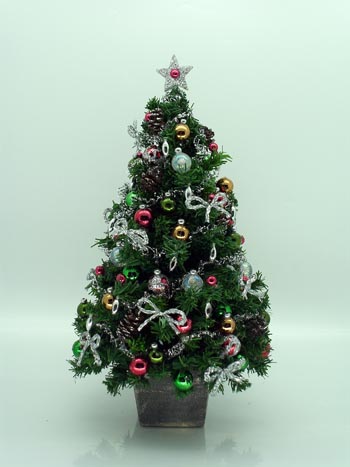 6 Inch Luxury Silver Bow Miniature Dollhouse Christmas Tree